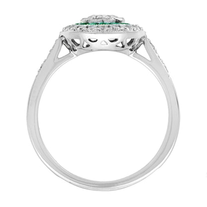 0.40ct Diamond and Emerald Oval Cluster Target Ring