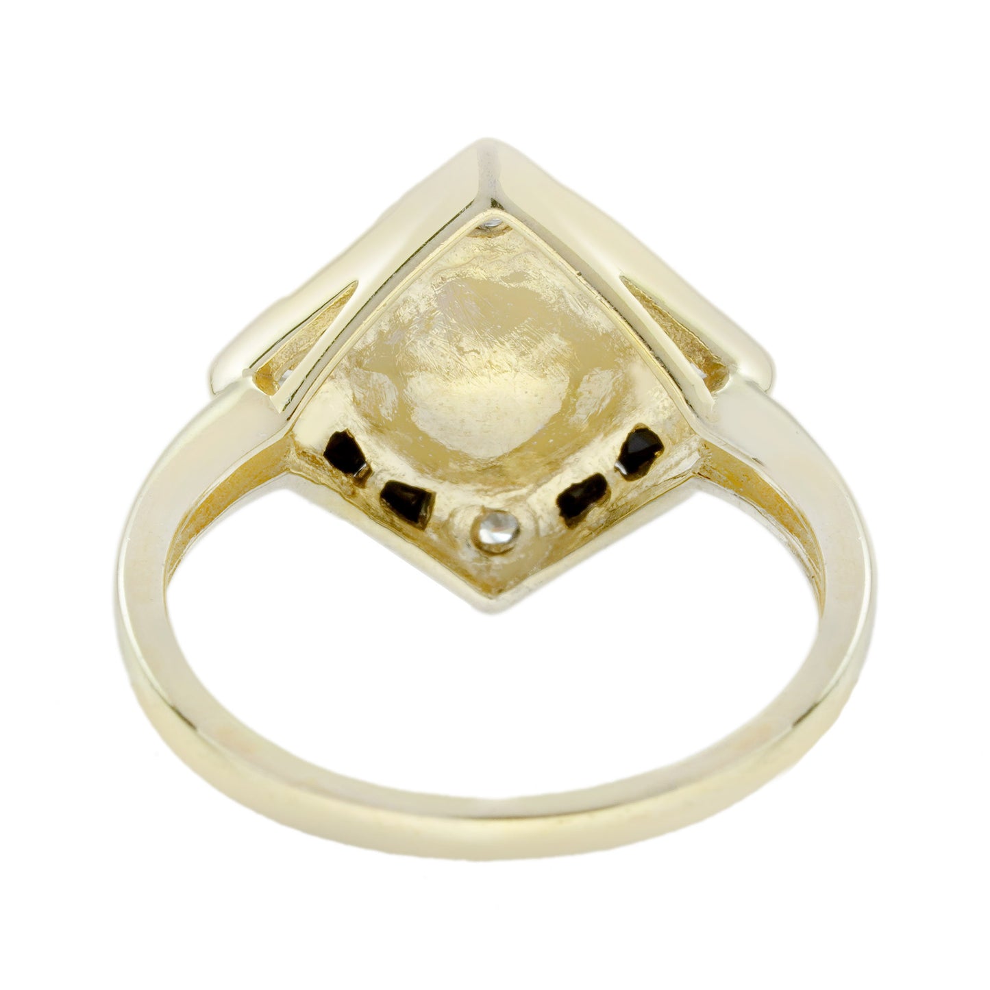 Pearl Onyx and Diamond Engagement Ring in 14ct Yellow Gold