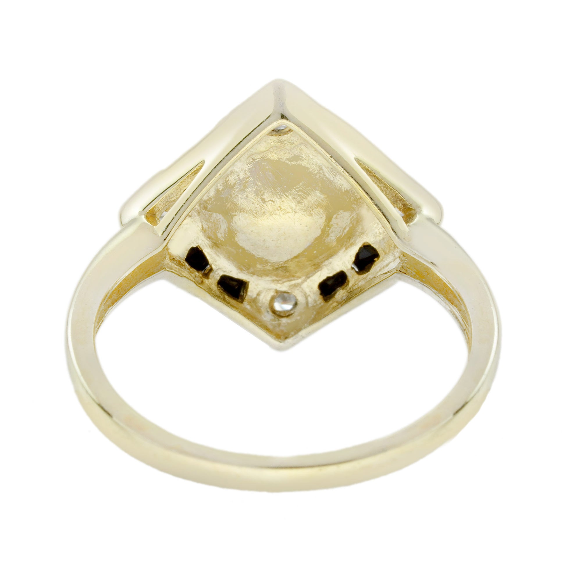 Pearl Onyx and Diamond Engagement Ring in 14ct Yellow Gold
