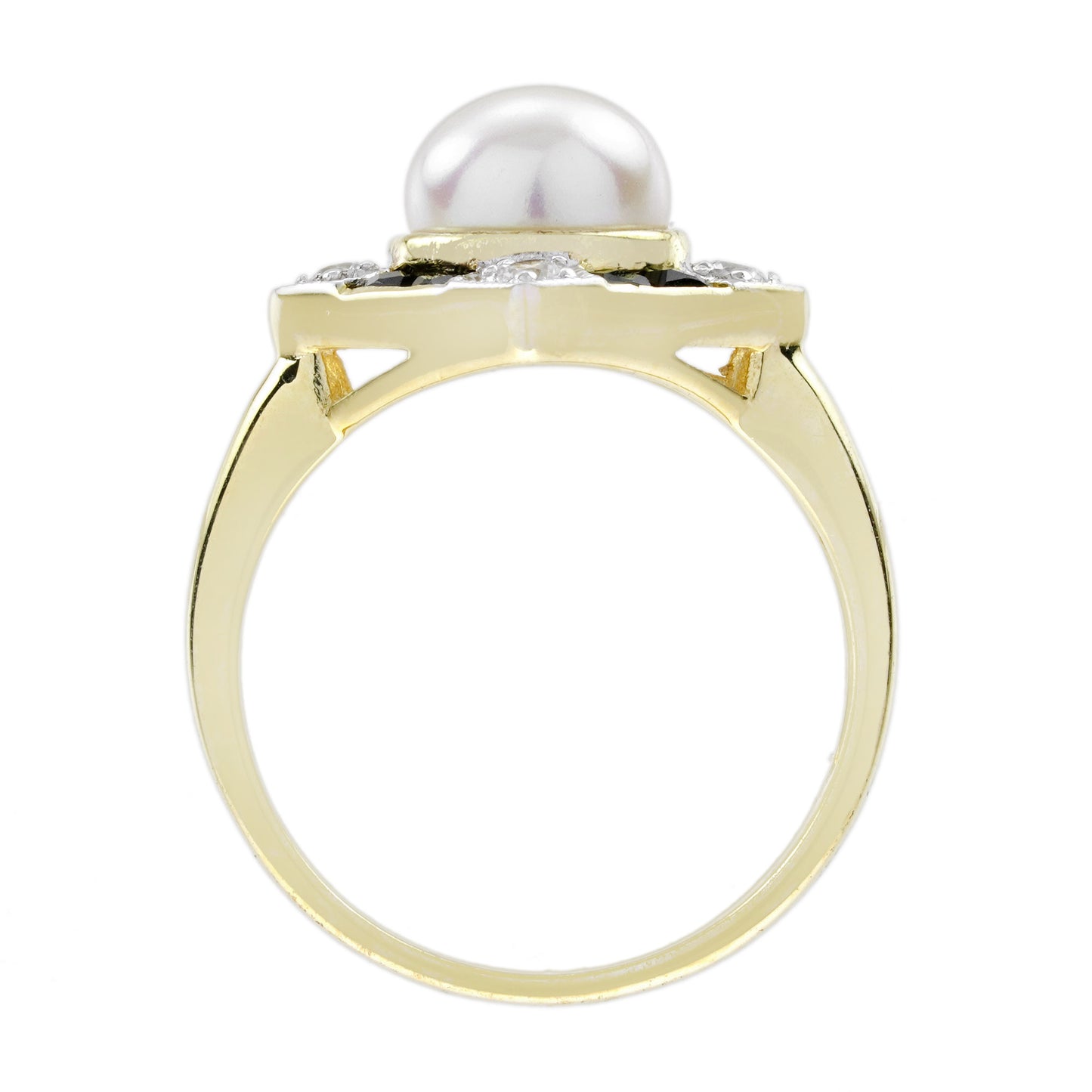 Pearl Onyx and Diamond Engagement Ring in 14ct Yellow Gold