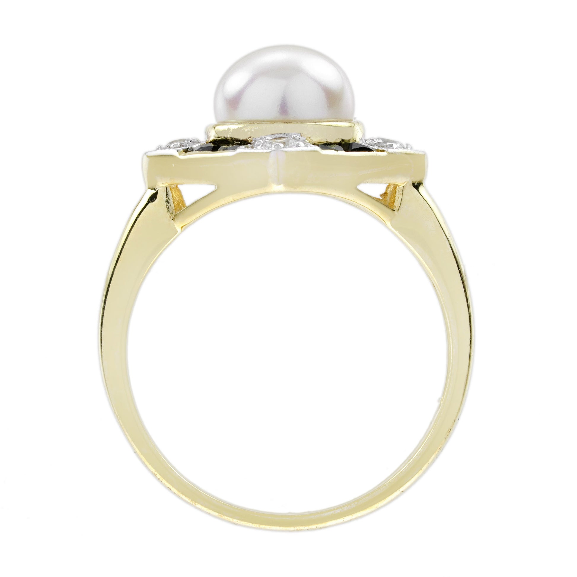 Pearl Onyx and Diamond Engagement Ring in 14ct Yellow Gold