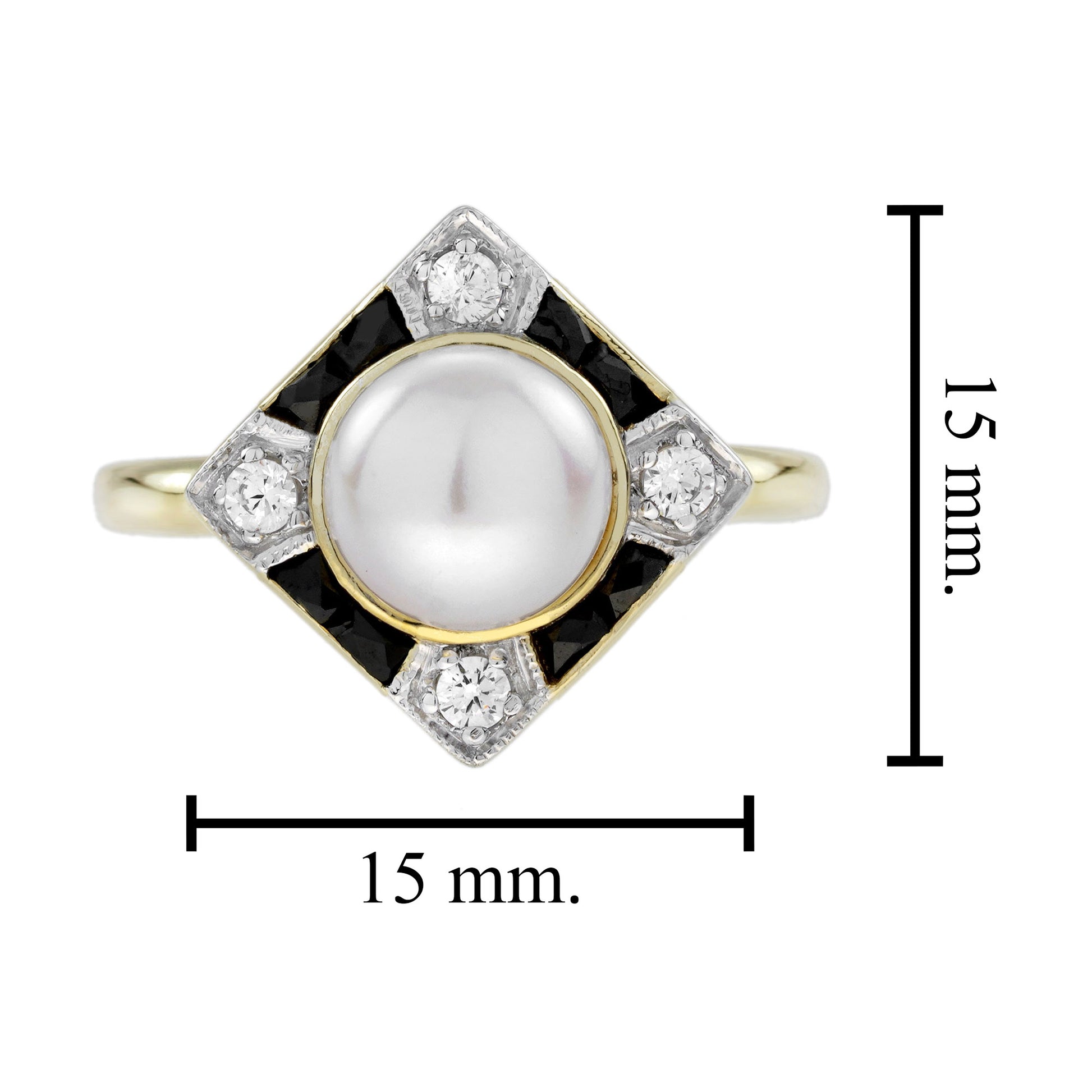 Pearl Onyx and Diamond Engagement Ring in 14ct Yellow Gold