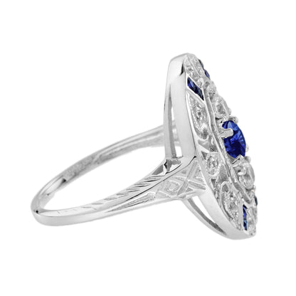 Sapphire and Diamond Three Stone Cluster Plaque Ring