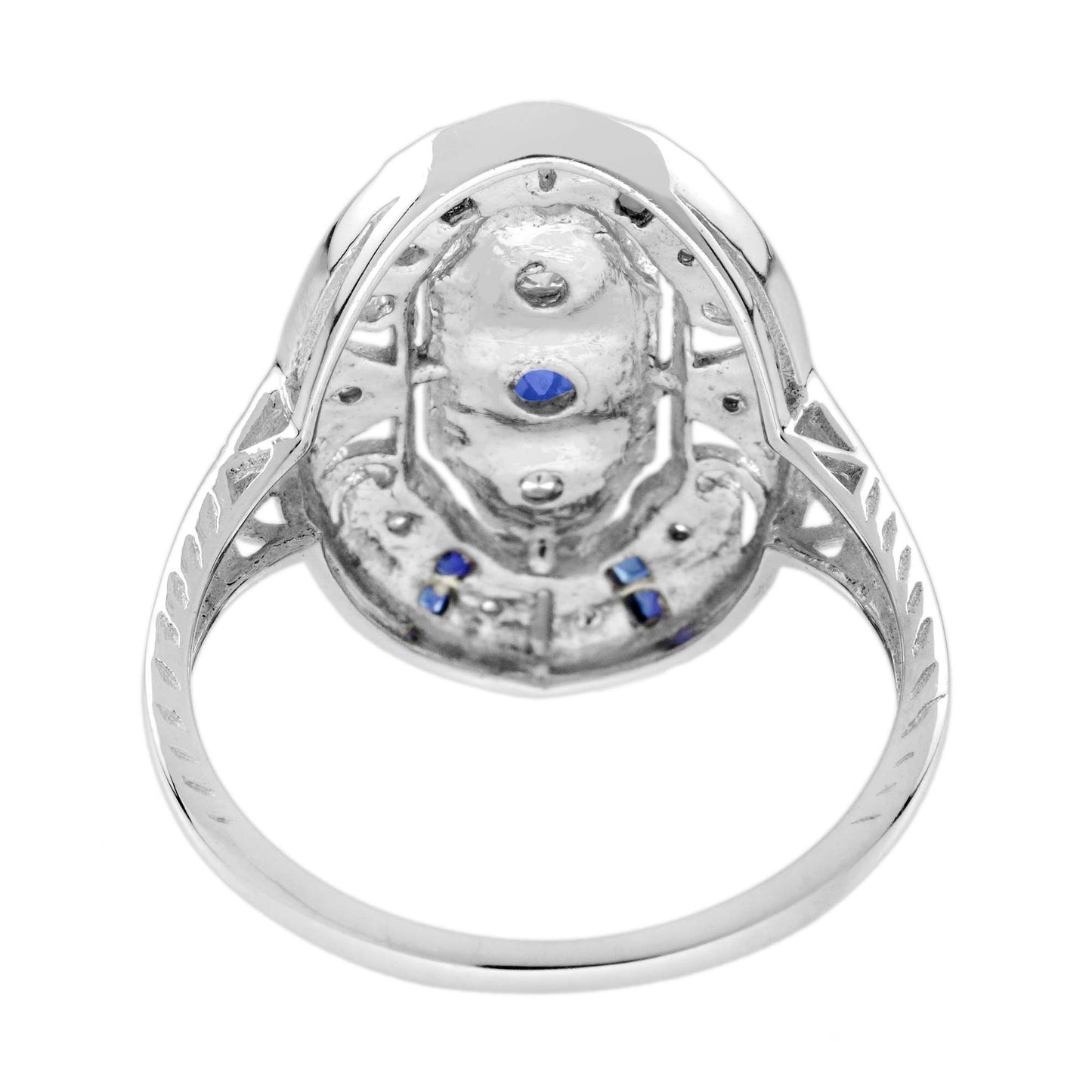 Sapphire and Diamond Three Stone Cluster Plaque Ring