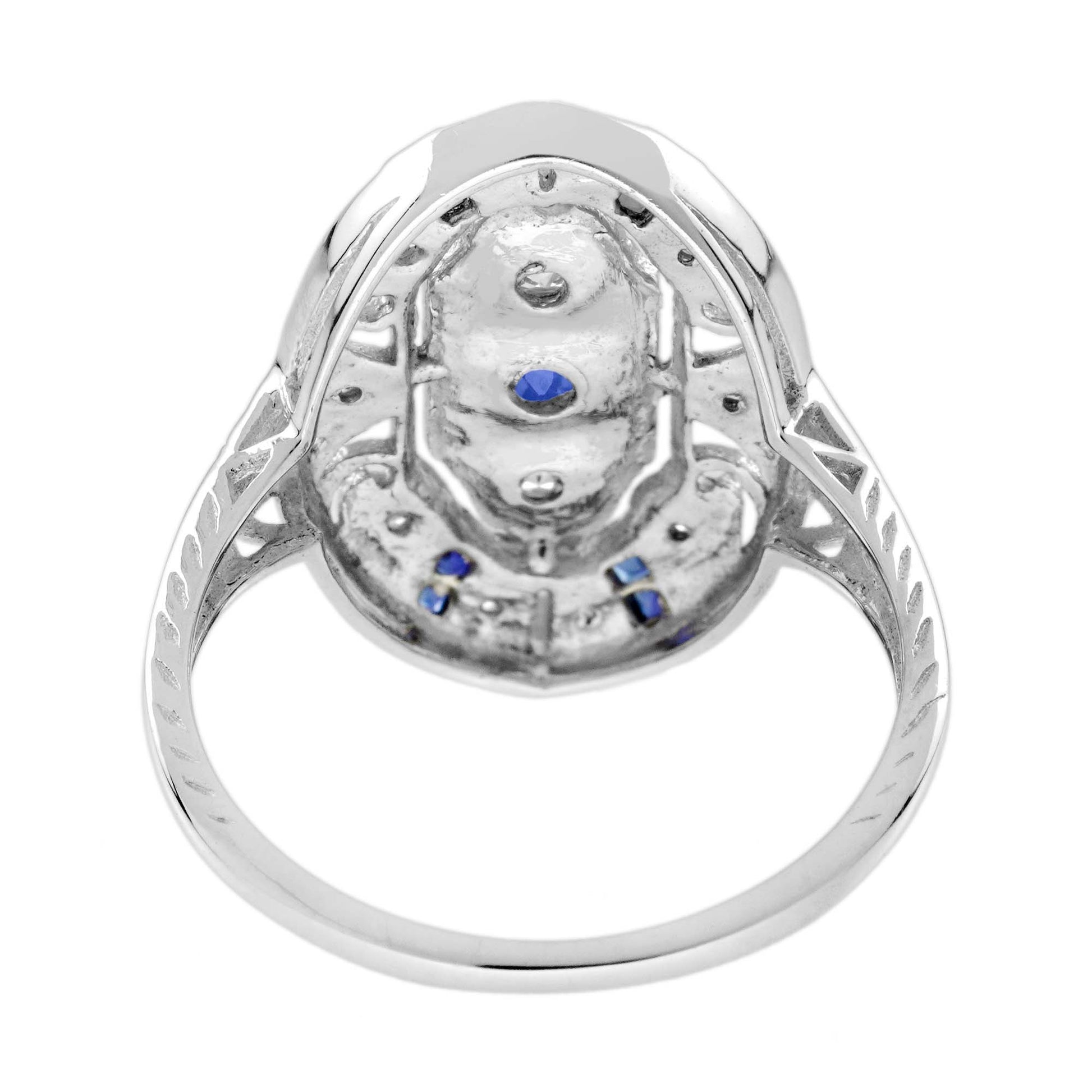 Sapphire and Diamond Three Stone Cluster Plaque Ring