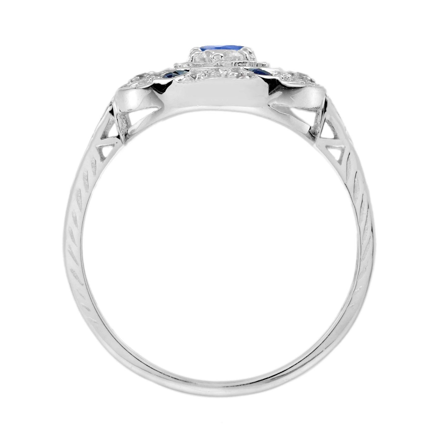 Sapphire and Diamond Three Stone Cluster Plaque Ring