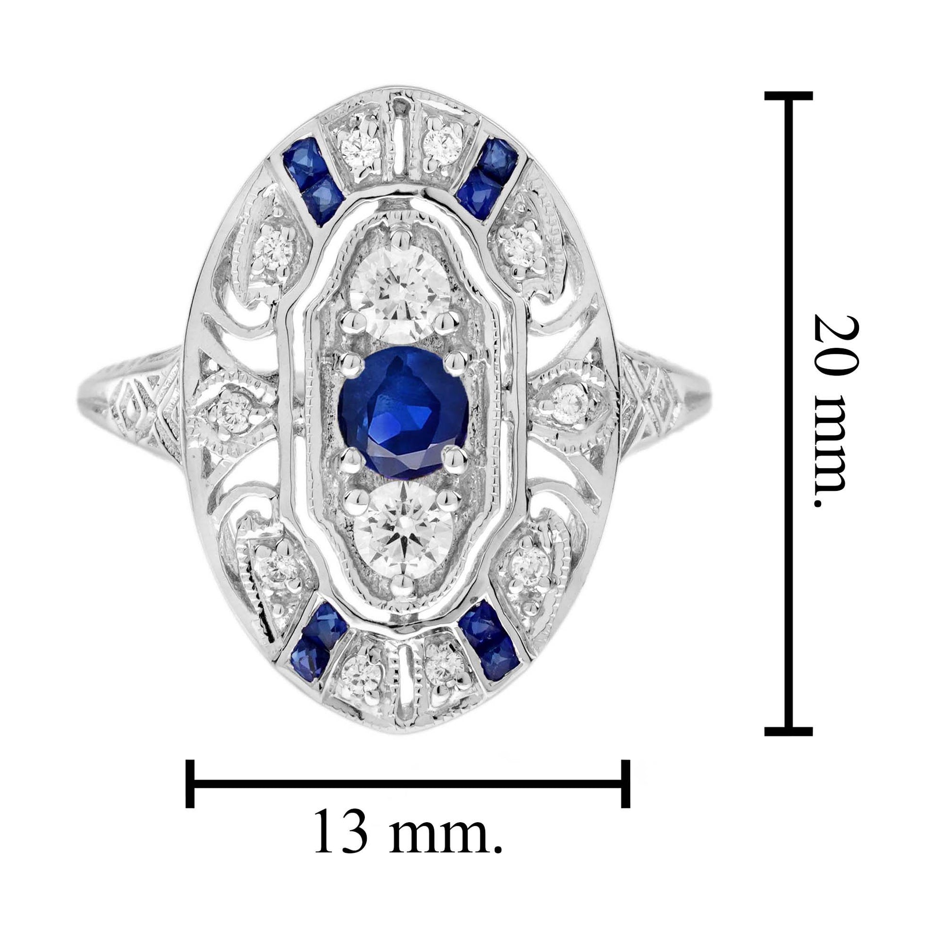 Sapphire and Diamond Three Stone Cluster Plaque Ring