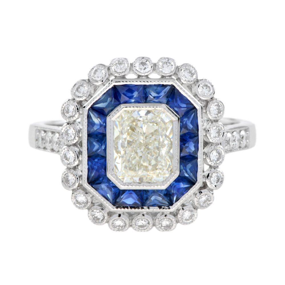 Contemporary 1.04ct Diamond and Sapphire Target Cluster Ring