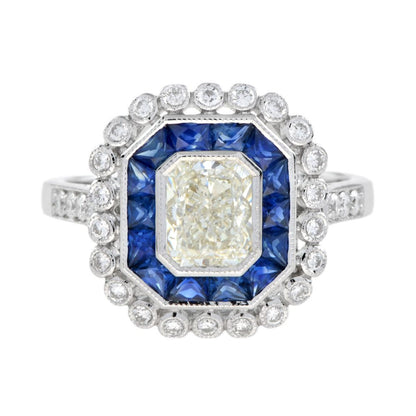 Contemporary 1.04ct Diamond and Sapphire Target Cluster Ring