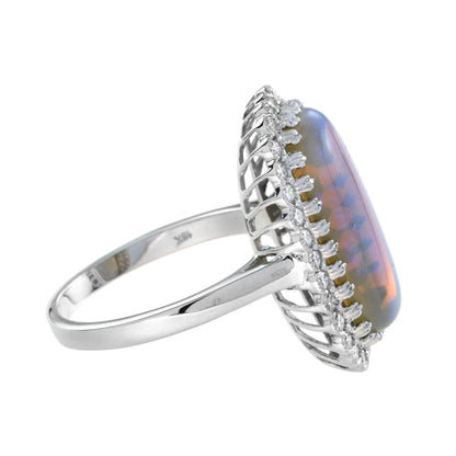 5.20ct Australian Opal and Diamond Halo Cluster Dress Ring