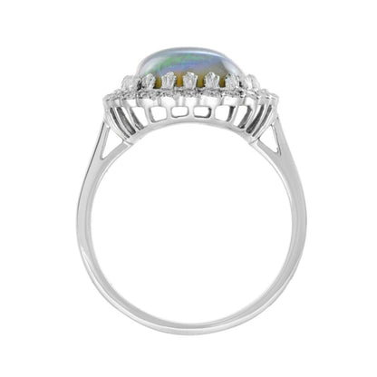 5.20ct Australian Opal and Diamond Halo Cluster Dress Ring