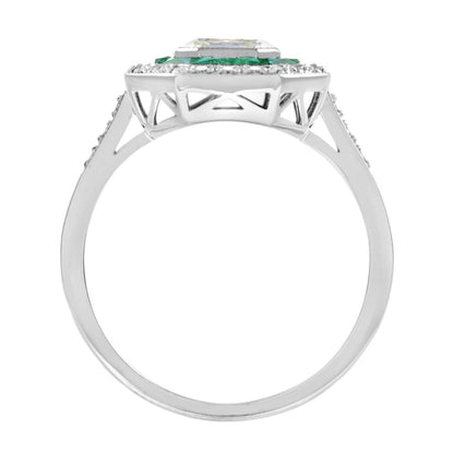 1ct Asscher Cut Diamond and Emerald Cluster Engagement Ring