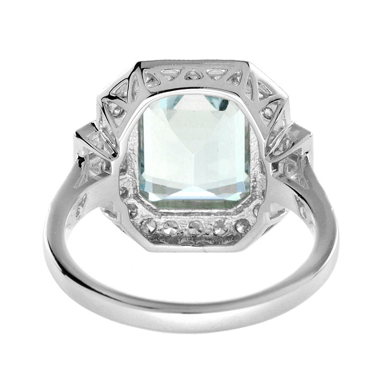 Art Deco Style 2.8ct Aquamarine and Diamond Cluster Dress Ring in 18ct White Gold