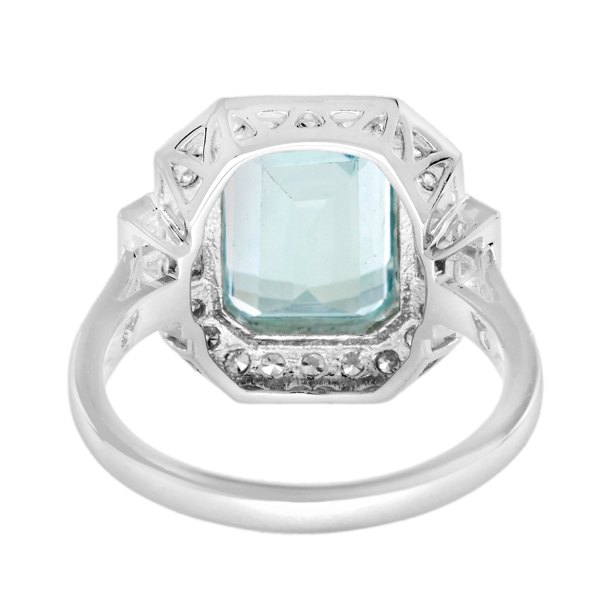2.90ct Emerald Cut Aquamarine and Diamond Cluster Engagement Ring in 14ct Gold