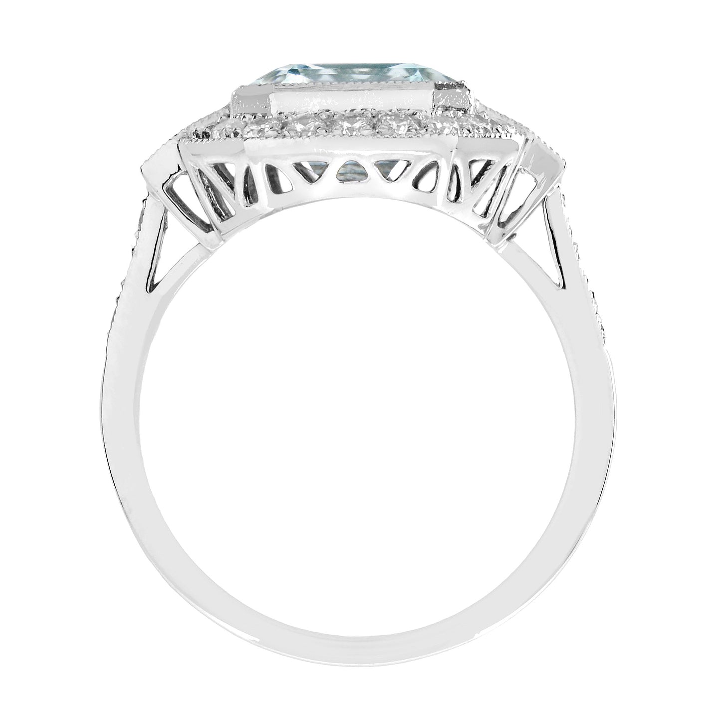 2.90ct Emerald Cut Aquamarine and Diamond Cluster Engagement Ring in 14ct Gold