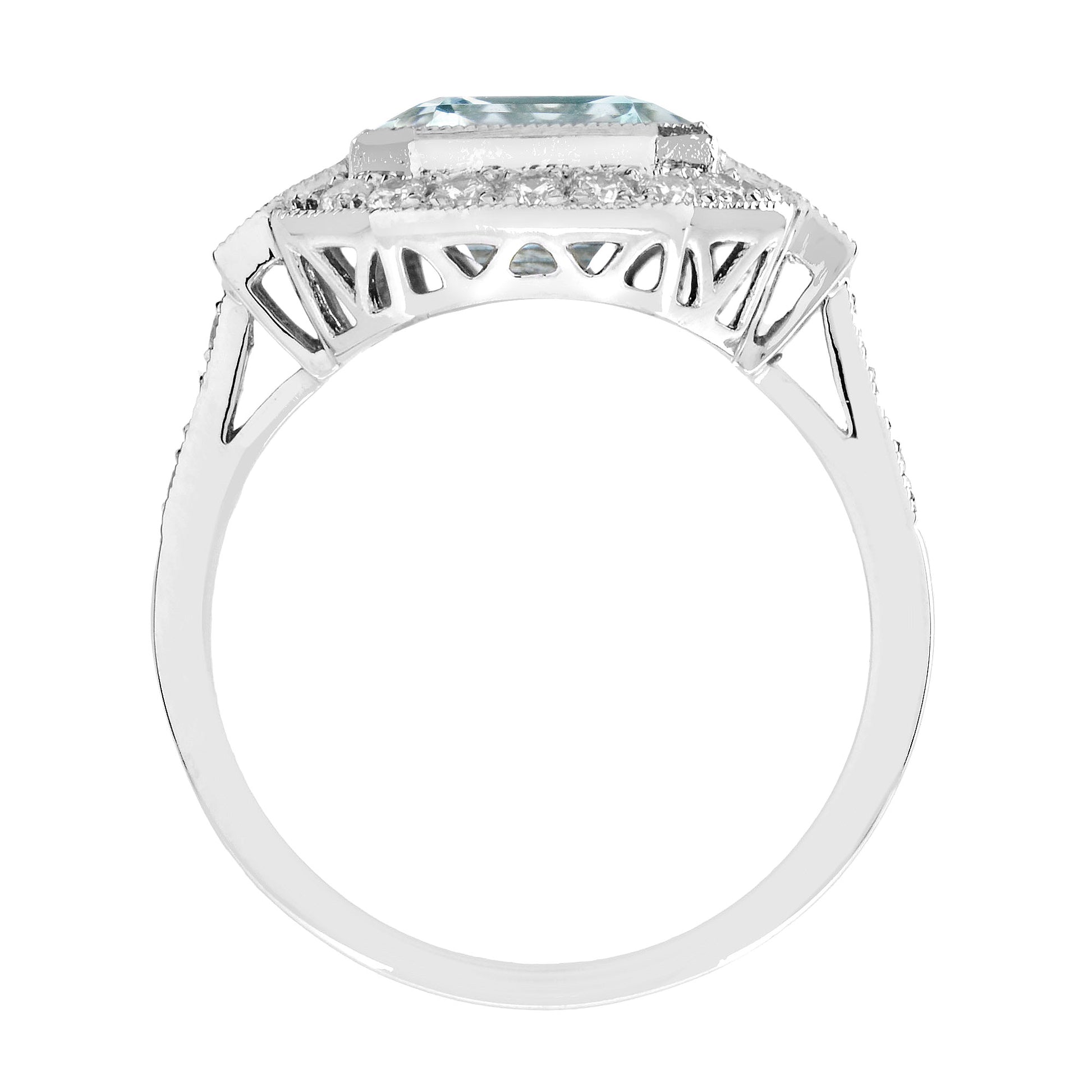 2.90ct Emerald Cut Aquamarine and Diamond Cluster Engagement Ring in 14ct Gold