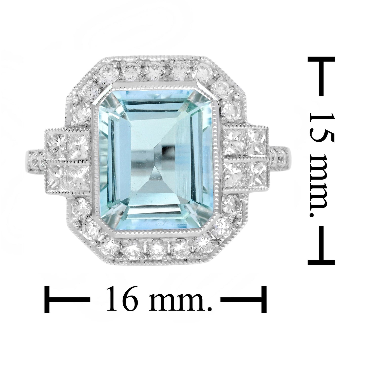 2.90ct Emerald Cut Aquamarine and Diamond Cluster Engagement Ring in 14ct Gold