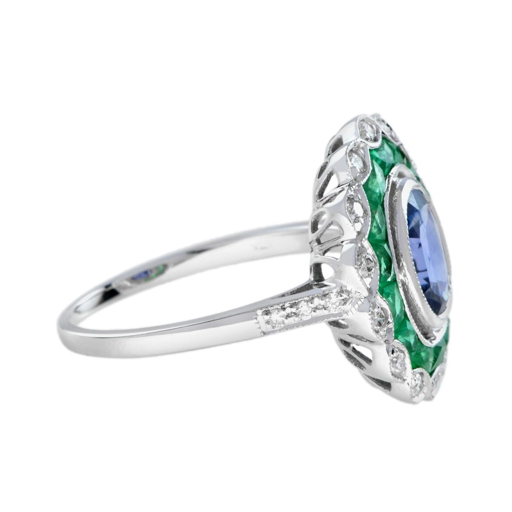 1.50ct Ceylon Sapphire with Emerald and Diamond Cluster Engagement Ring