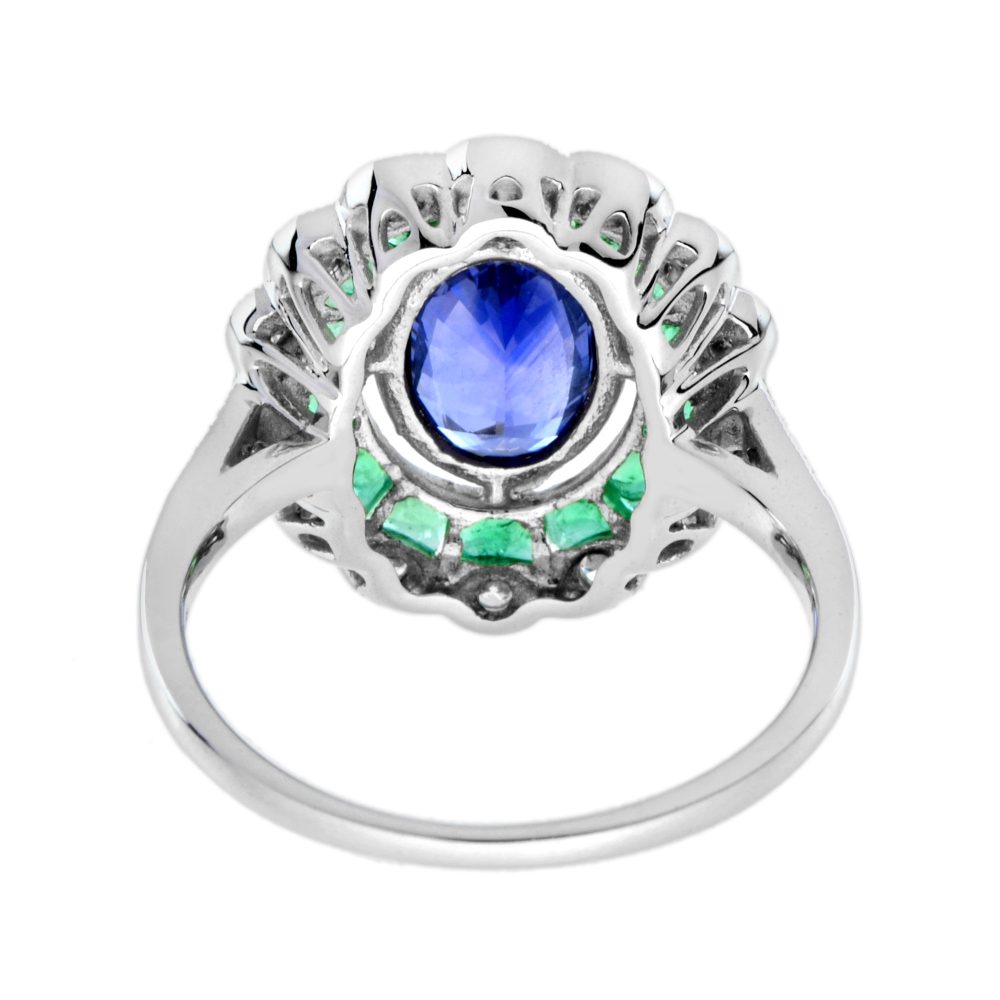 1.50ct Ceylon Sapphire with Emerald and Diamond Cluster Engagement Ring