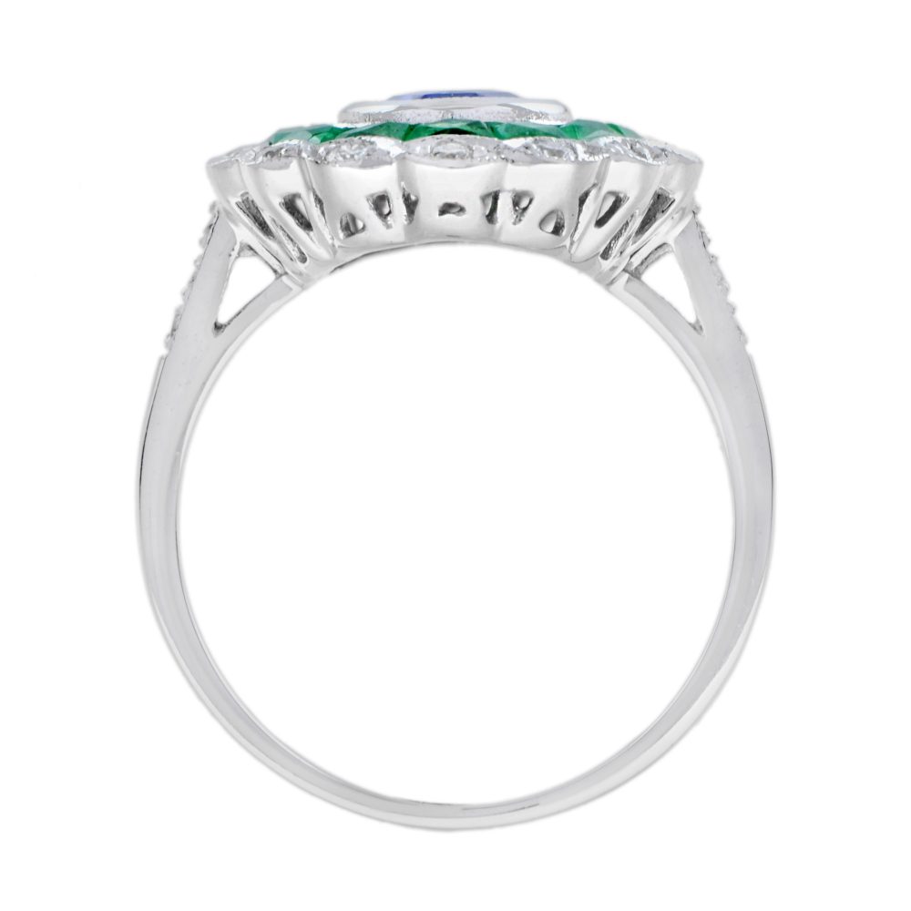 1.50ct Ceylon Sapphire with Emerald and Diamond Cluster Engagement Ring