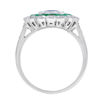 1.50ct Ceylon Sapphire with Emerald and Diamond Cluster Engagement Ring