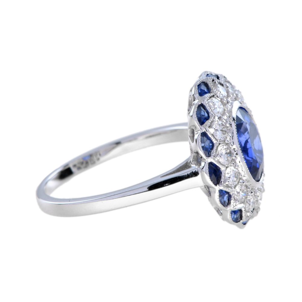 1.53ct Oval Ceylon Sapphire and Diamond Floral Cluster Dress Ring