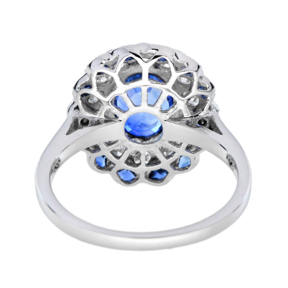 1.53ct Oval Ceylon Sapphire and Diamond Floral Cluster Dress Ring