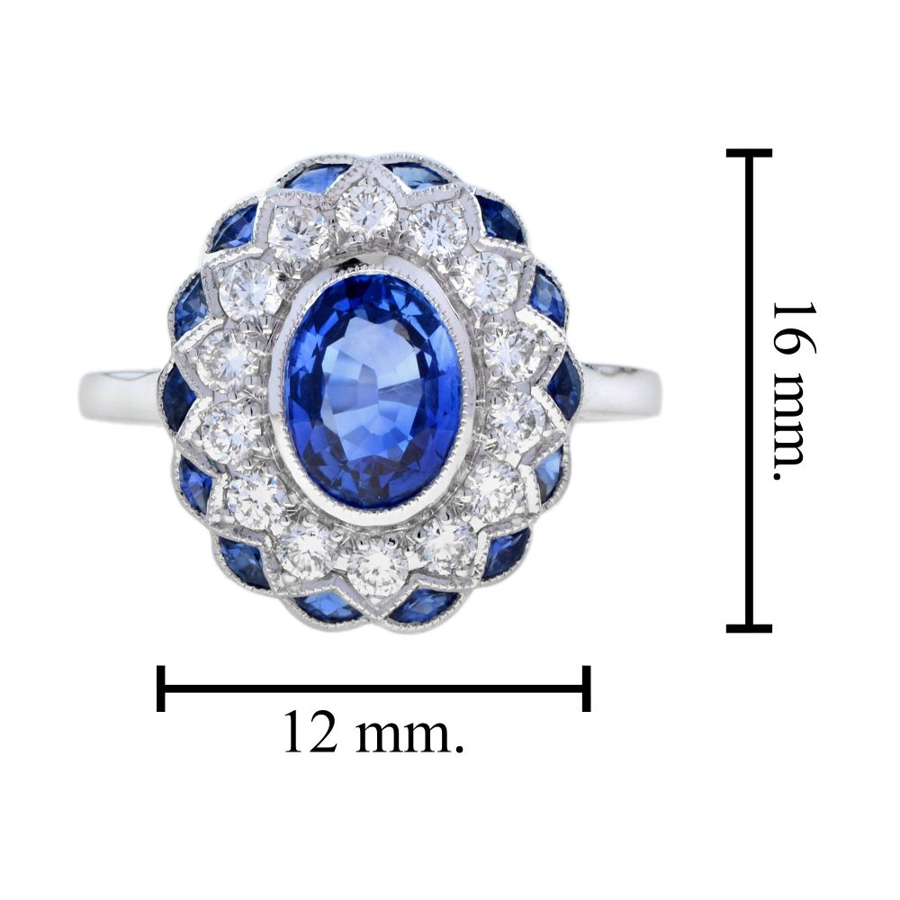 1.53ct Oval Ceylon Sapphire and Diamond Floral Cluster Dress Ring