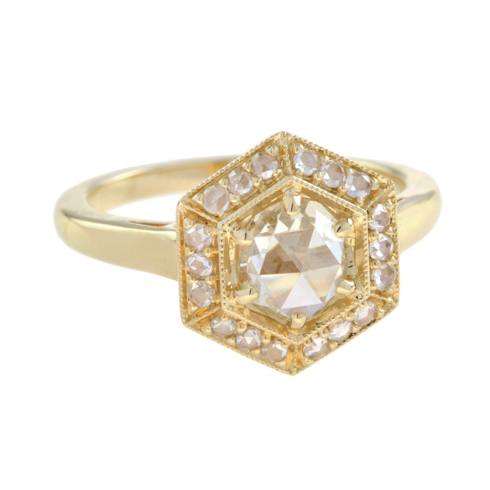 0.68ct Rose Cut Diamond Hexagonal Cluster Ring in 18ct Yellow Gold