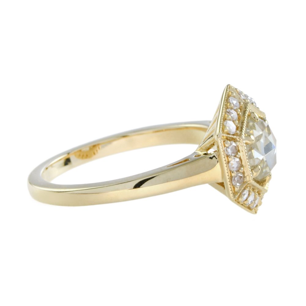 0.68ct Rose Cut Diamond Hexagonal Cluster Ring in 18ct Yellow Gold