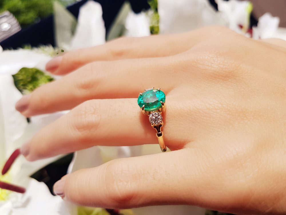 2.03ct Oval Emerald and Diamond Engagement Ring