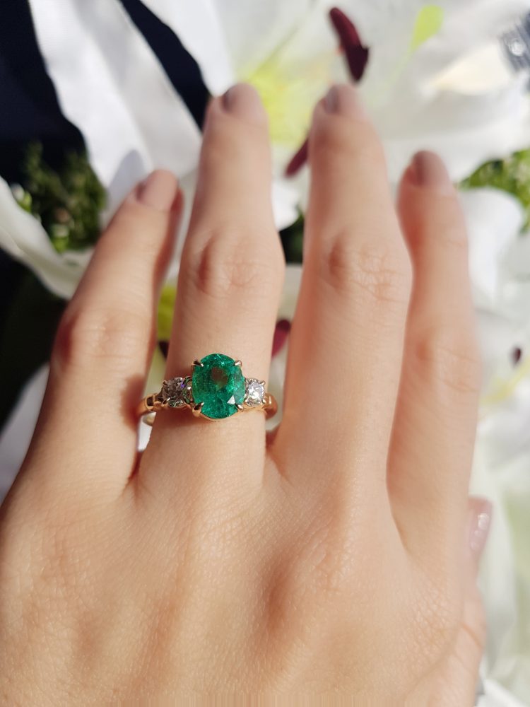 2.03ct Oval Emerald and Diamond Engagement Ring