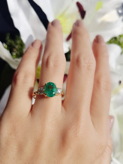 2.03ct Oval Emerald and Diamond Engagement Ring