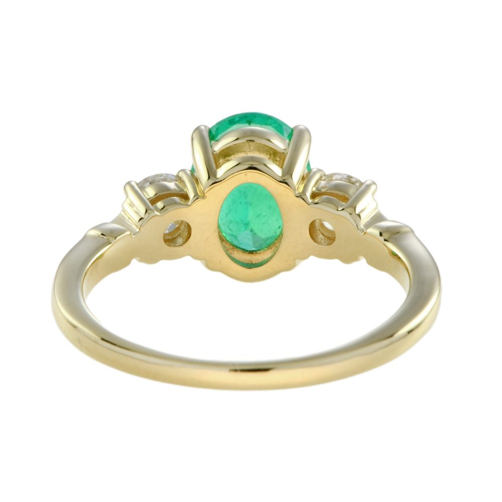 2.03ct Oval Emerald and Diamond Trilogy Ring in 18ct Yellow Gold