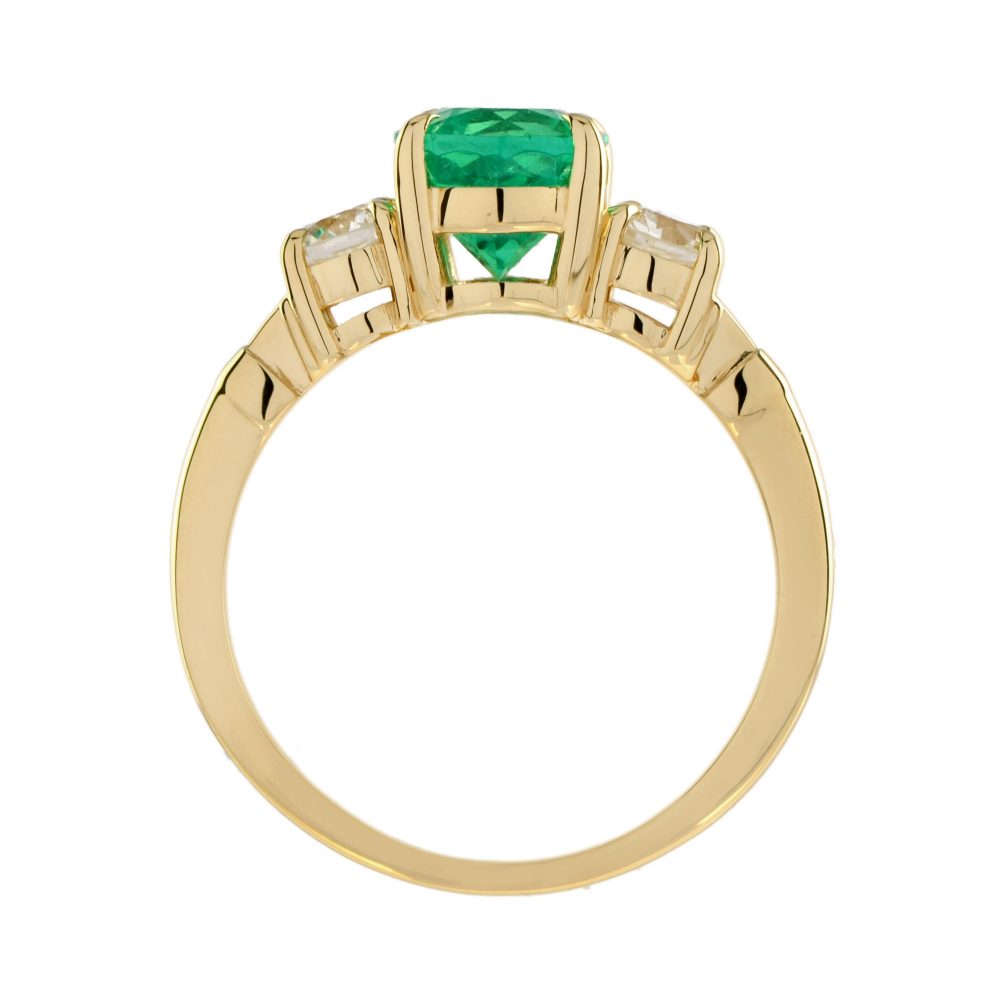 2.03ct Oval Emerald and Diamond Trilogy Ring in 18ct Yellow Gold
