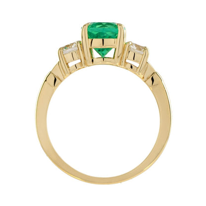 2.03ct Oval Emerald and Diamond Trilogy Ring in 18ct Yellow Gold