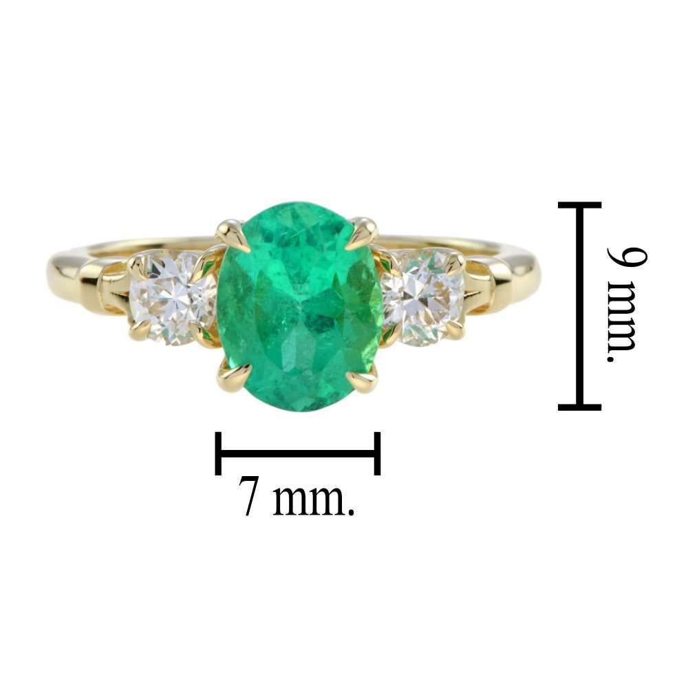 2.03ct Oval Emerald and Diamond Trilogy Ring in 18ct Yellow Gold