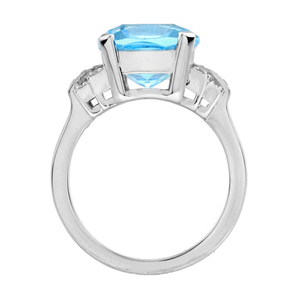 Cushion Cut 7.20ct Blue Topaz with Diamond and Ruby Engagement Ring