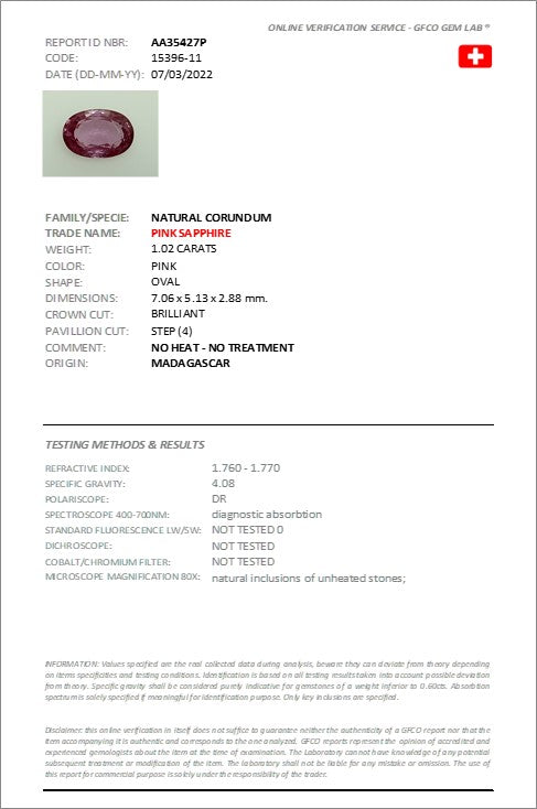 Certified 1.02ct Natural No Heat Pink Sapphire and Diamond Engagement Ring in 18ct Rose Gold