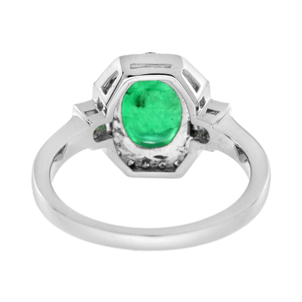 Contemporary 1.70ct Oval Cabochon Emerald and Diamond Cluster Ring
