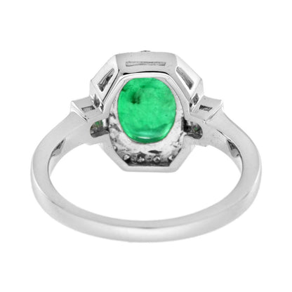 Contemporary 1.70ct Oval Cabochon Emerald and Diamond Cluster Ring