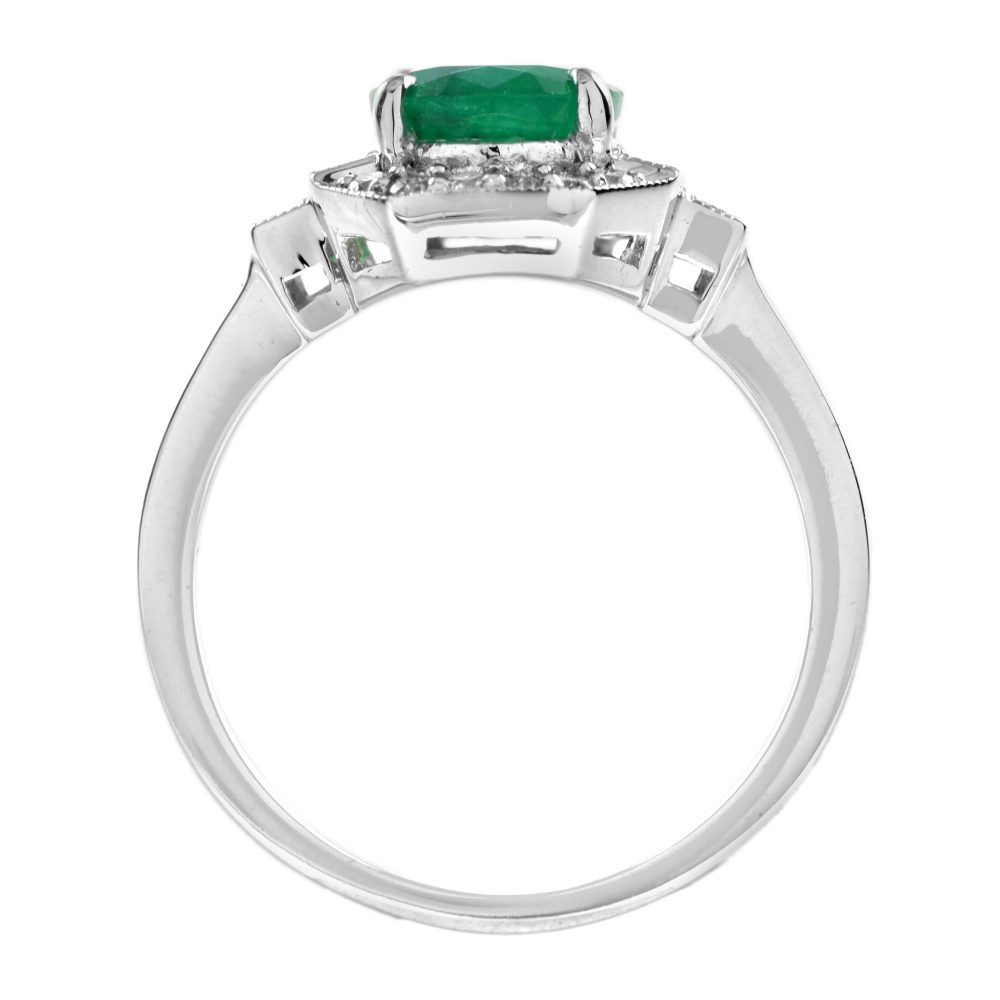 Contemporary 1.70ct Oval Cabochon Emerald and Diamond Cluster Ring