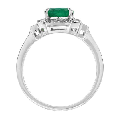 Contemporary 1.70ct Oval Cabochon Emerald and Diamond Cluster Ring