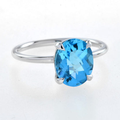 3.50ct Oval Swiss Blue Topaz Solitaire Engagement Ring in 9ct White Gold