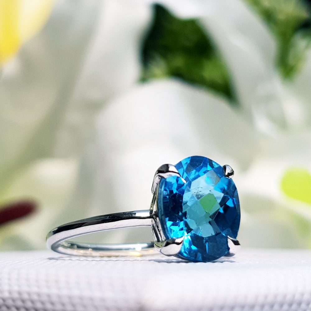 3.50ct Oval Swiss Blue Topaz Solitaire Engagement Ring