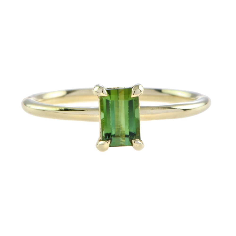 0.60ct Emerald Cut Green Tourmaline Solitaire Engagement Ring