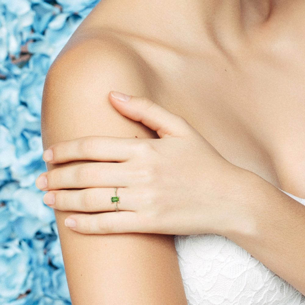 0.60ct Emerald Cut Green Tourmaline Solitaire Engagement Ring