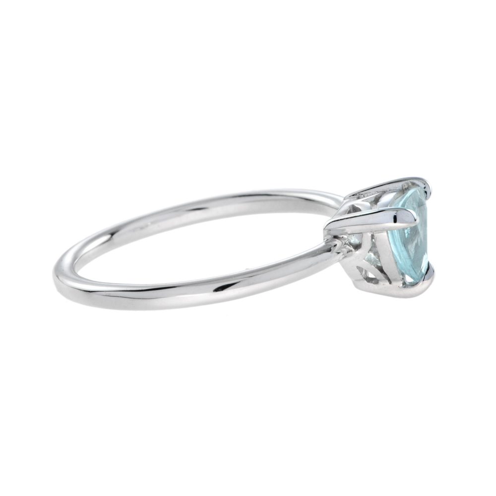 0.60ct Trilliant Cut Aquamarine Solitaire Engagement Ring