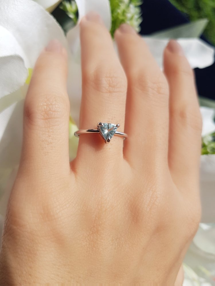 0.60ct Trillion Cut Aquamarine Solitaire Engagement Ring