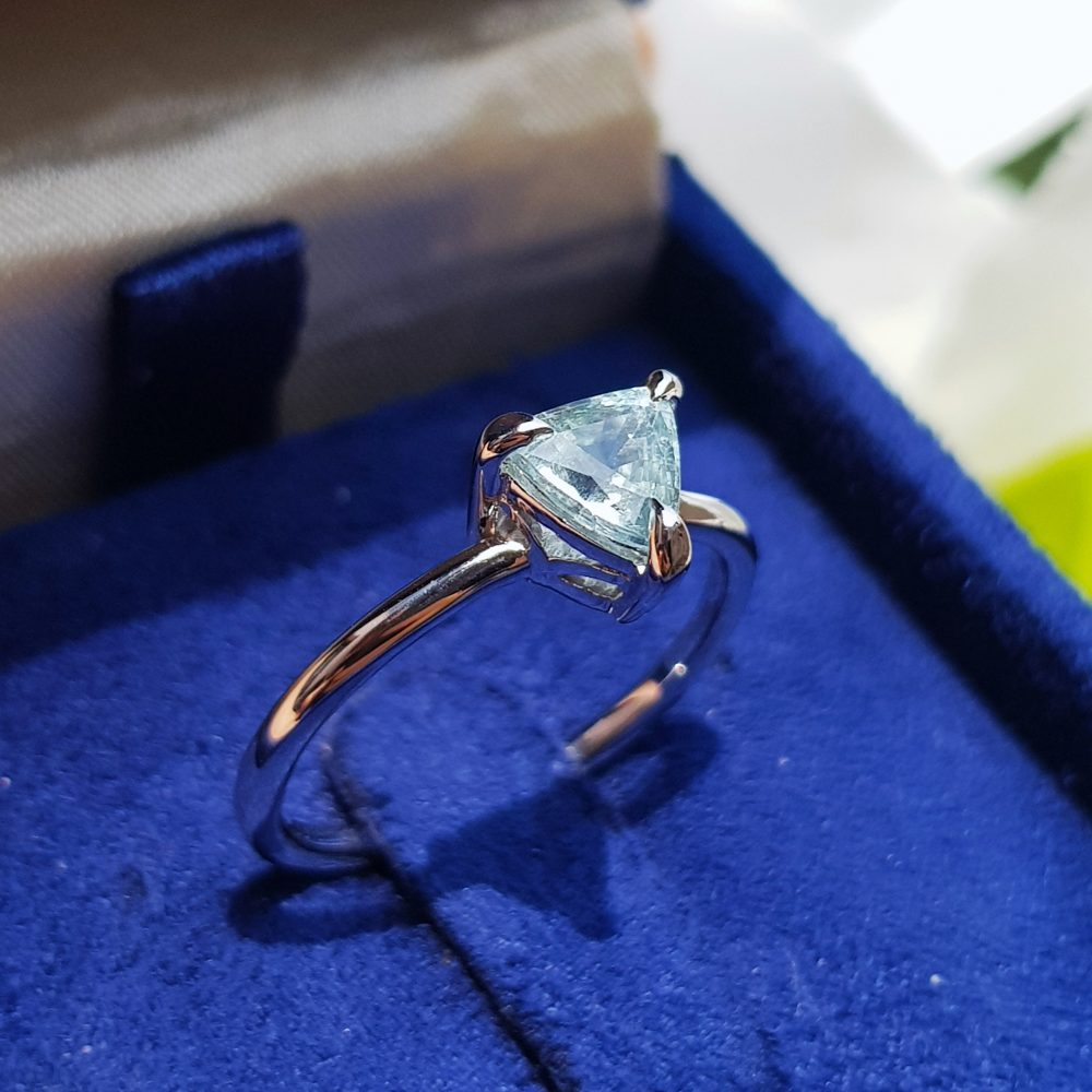 0.60ct Trillion Cut Aquamarine Solitaire Engagement Ring